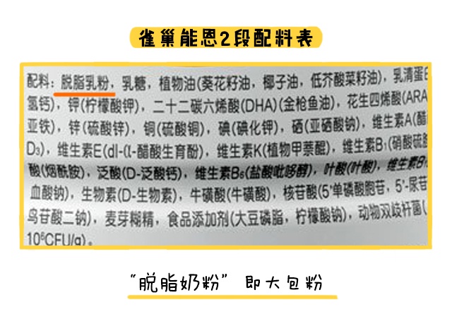 雀巢能恩2段配料表 雀巢能恩2段配料表