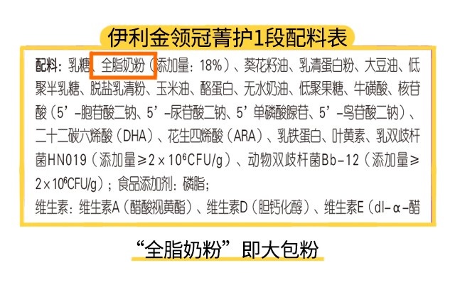 伊利菁护1段配料表 伊利菁护1段配料表