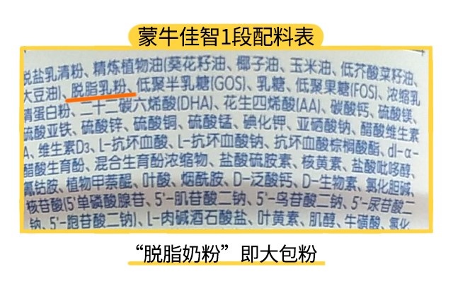 蒙牛佳智1段配料表 蒙牛佳智1段配料表