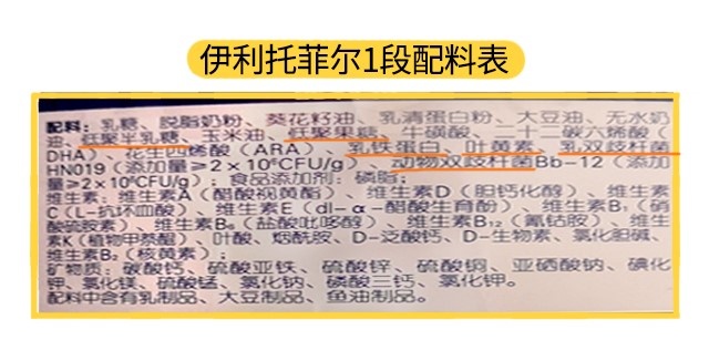 伊利托菲尔1段配料表 伊利托菲尔1段配料表