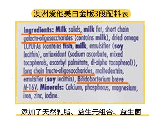 澳洲爱他美白金版3段配料表 澳洲爱他美白金版3段配料表