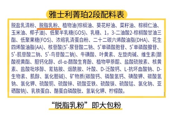 雅士利菁珀2段配料表 雅士利菁珀2段配料表