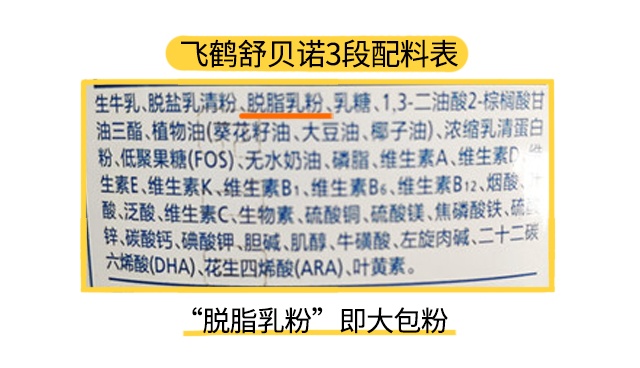 飞鹤舒贝诺2段配料表 飞鹤舒贝诺2段配料表
