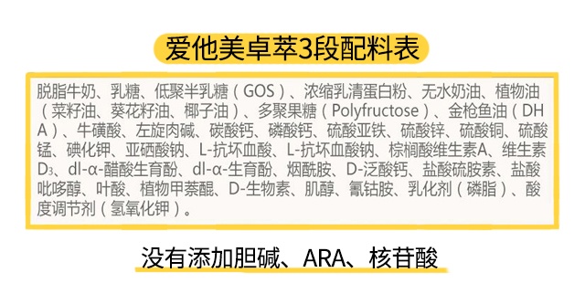 爱他美卓萃3段配料表 爱他美卓萃3段配料表
