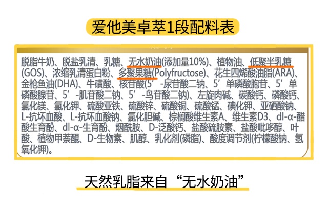 爱他美卓萃1段配料表 爱他美卓萃1段配料表