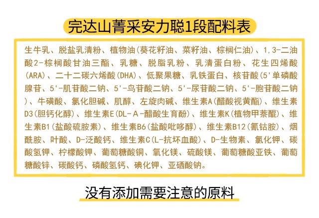 完达山菁采安力聪1段配料表 完达山菁采安力聪1段配料表