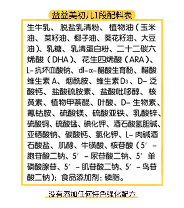 益益美初儿1段配料表 益益美初儿1段配料表