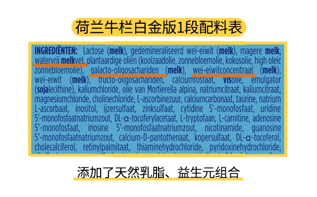 荷兰牛栏白金版1段配料表 荷兰牛栏白金版1段配料表