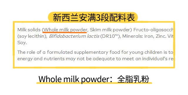 安满新西兰版3段配料表 安满新西兰版3段配料表