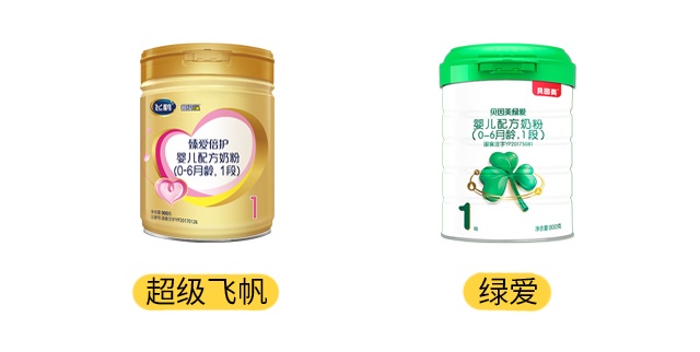 飞鹤超级飞帆和贝因美绿爱产品图 飞鹤超级飞帆和贝因美绿爱产品图