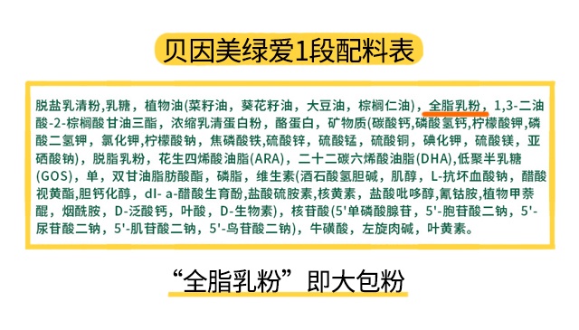 贝因美绿爱1段配料表 贝因美绿爱1段配料表